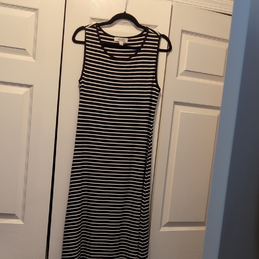 Maternity Black and White Striped Maxi Dress
